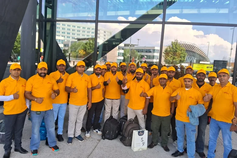 ASMACS candidates in branded uniforms at the airport travelling to the Bonatti project in Ajaccio, France