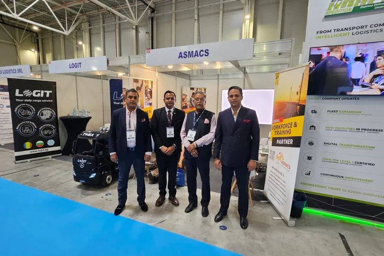 ASMACS Group leadership team at the ASMACS booth during TransLogistica Romania 2026, ROMEXPO Bucharest